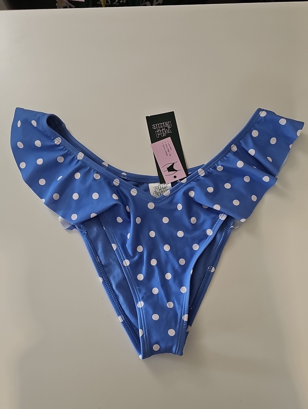 Wild Fable Women's M Blue and White Polka Dot Ruffle Side Bikini Bottom